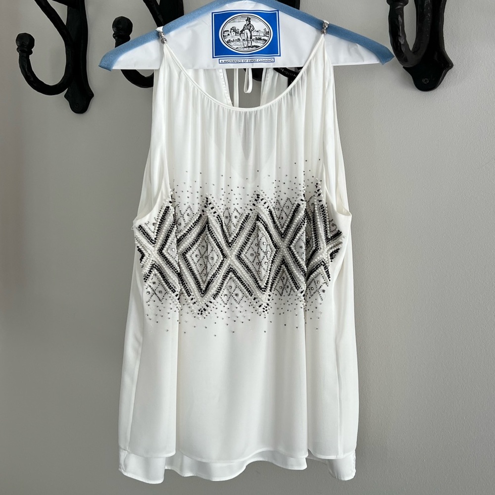 White House Black Market WHBM Flowy Beaded Halter Top Blouse Medium